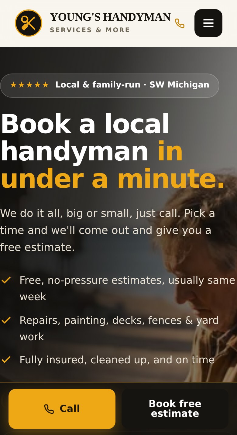 The same website on a phone